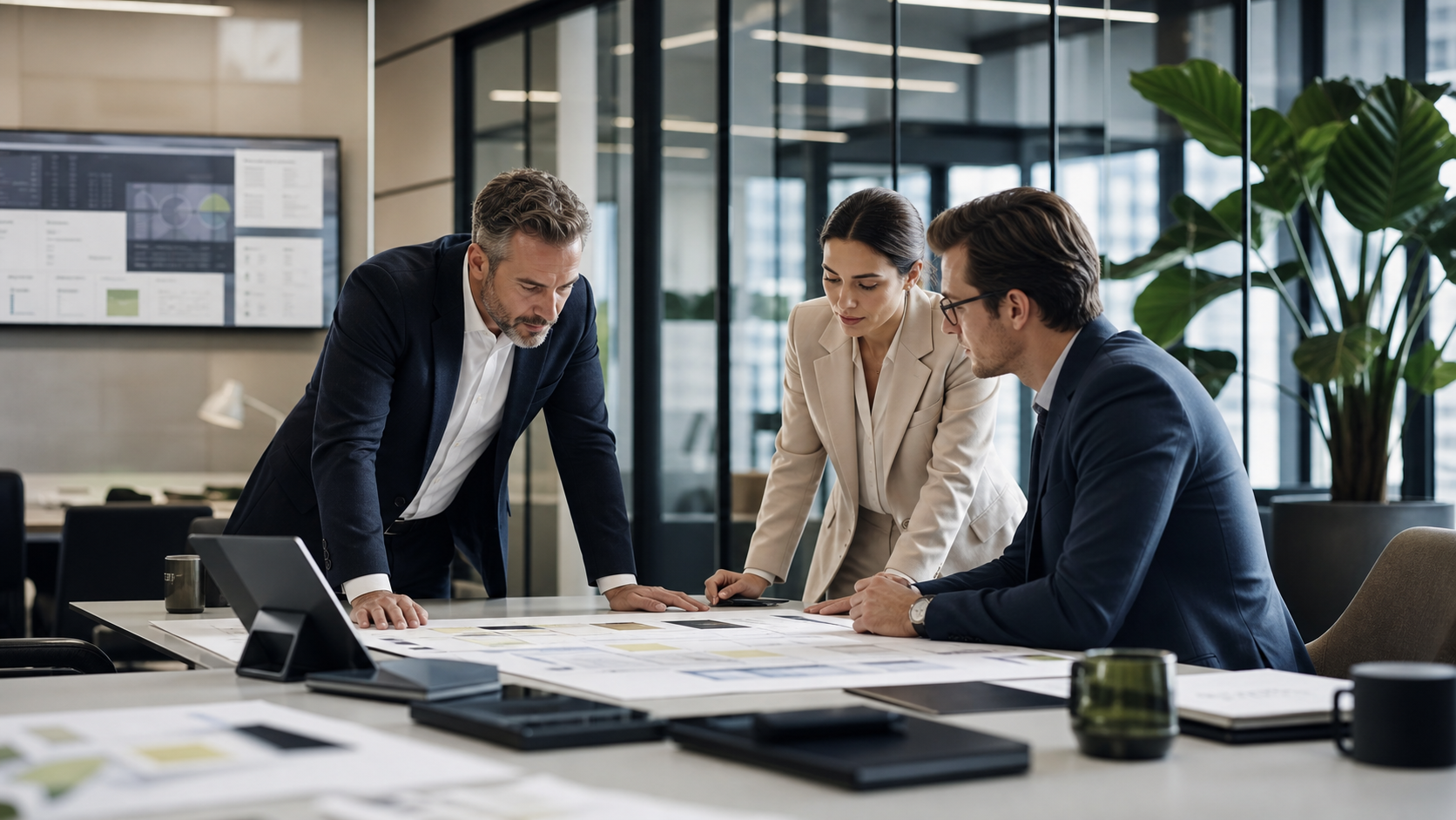 Consultants reviewing an AI workflow architecture